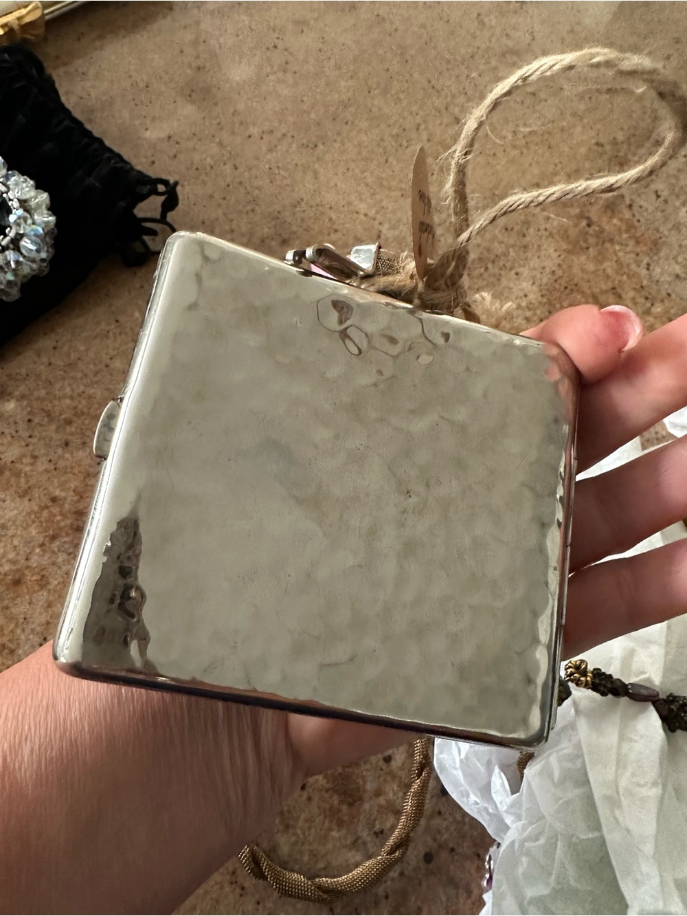 Silver Hammered Metal Compact Clutch - Unbranded